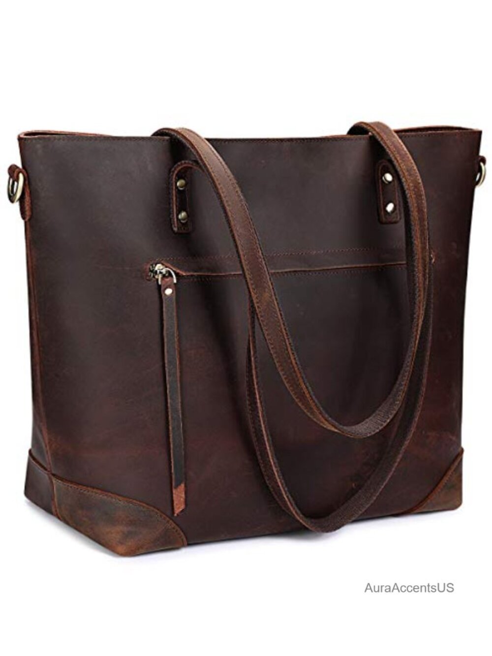Large Leather Tote Bag Fits 15.6" Laptop Work Travel Crossbody Satchel